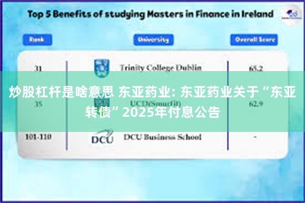 炒股杠杆是啥意思 东亚药业: 东亚药业关于“东亚转债”2025年付息公告